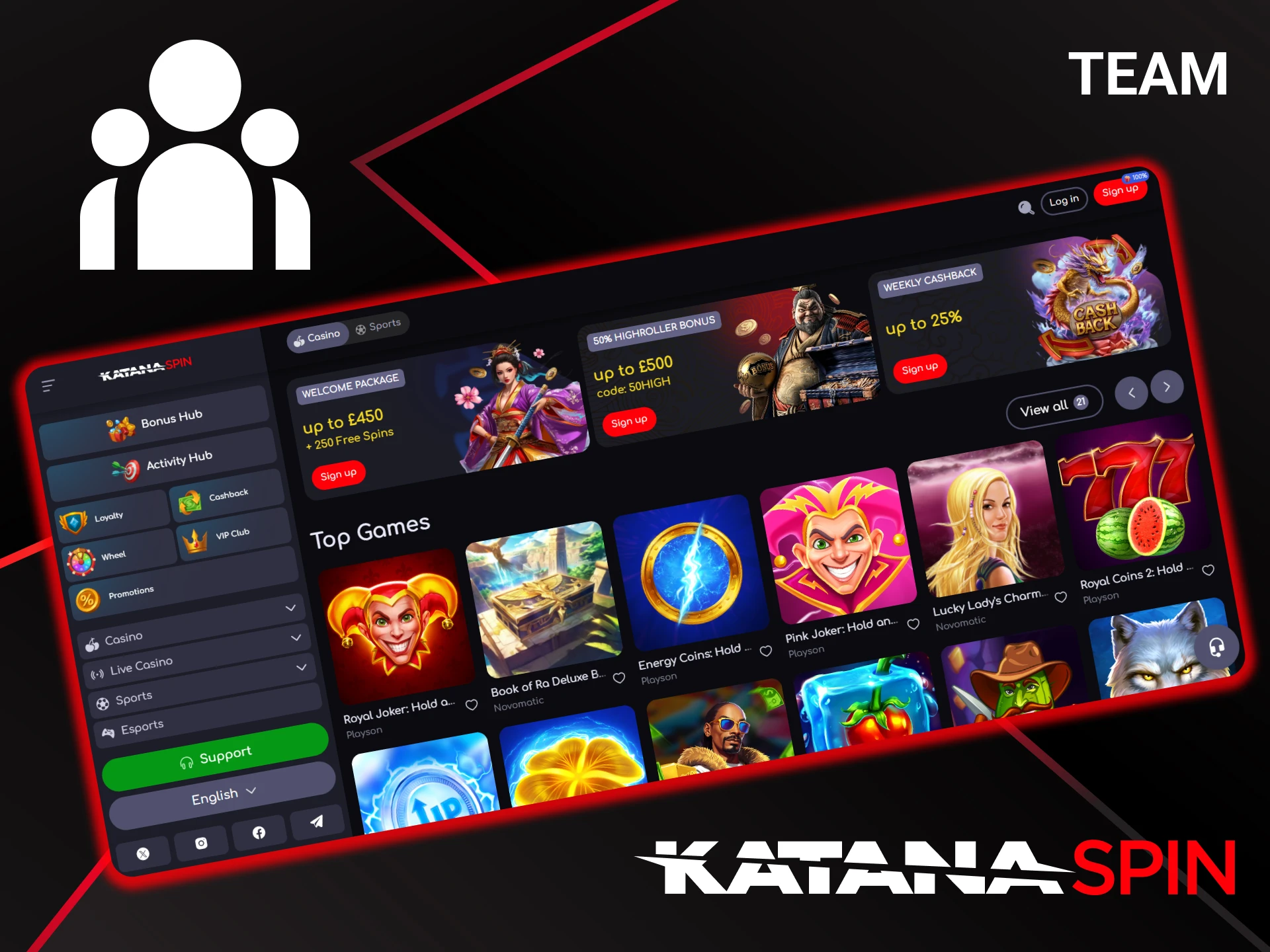 Meet the KatanaSpin team that provides players with games and promotions.