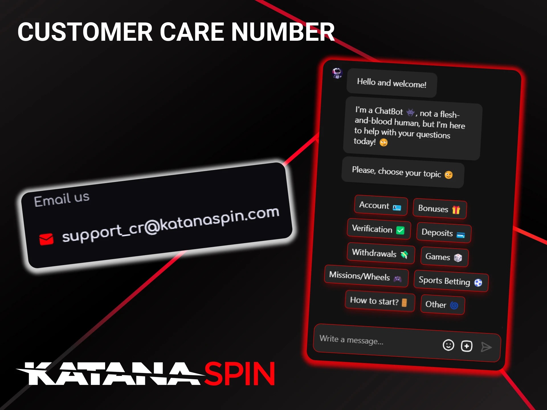KatanaSpin doesn't have a customer service number, but offers chat and email support.